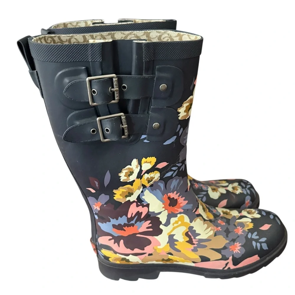Chooka Garden Floral Rainboots Cottagecore Blue Floral Gardening Sz 7